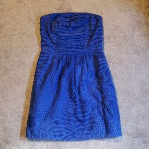 Blue animal print strapless dress